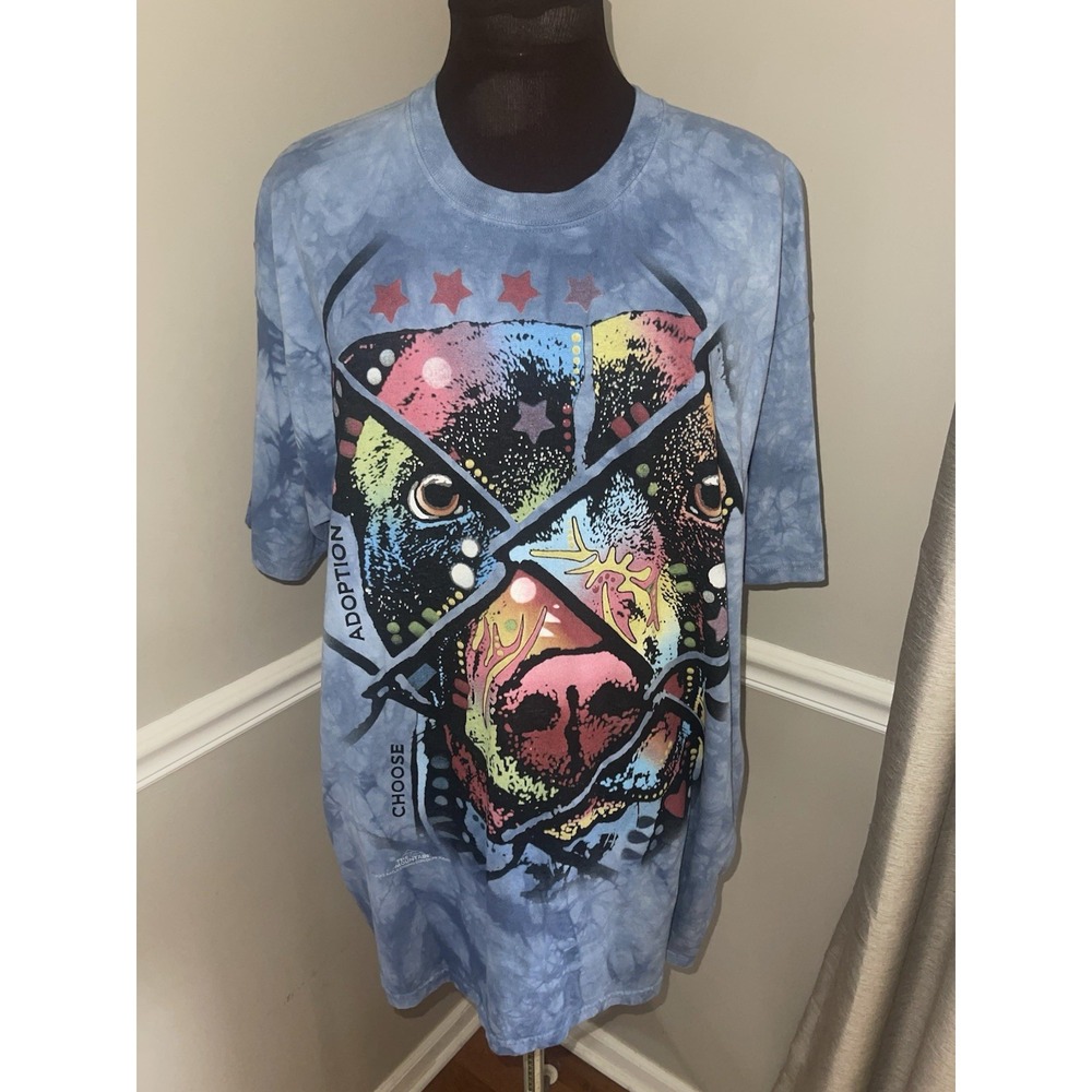 The Mountain Pitbull Shirt Choose Adoption Blue Tie Dye Graphic Tee Men Sz XL